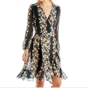 NWOT Wayf floral black panel wrap dress sz L